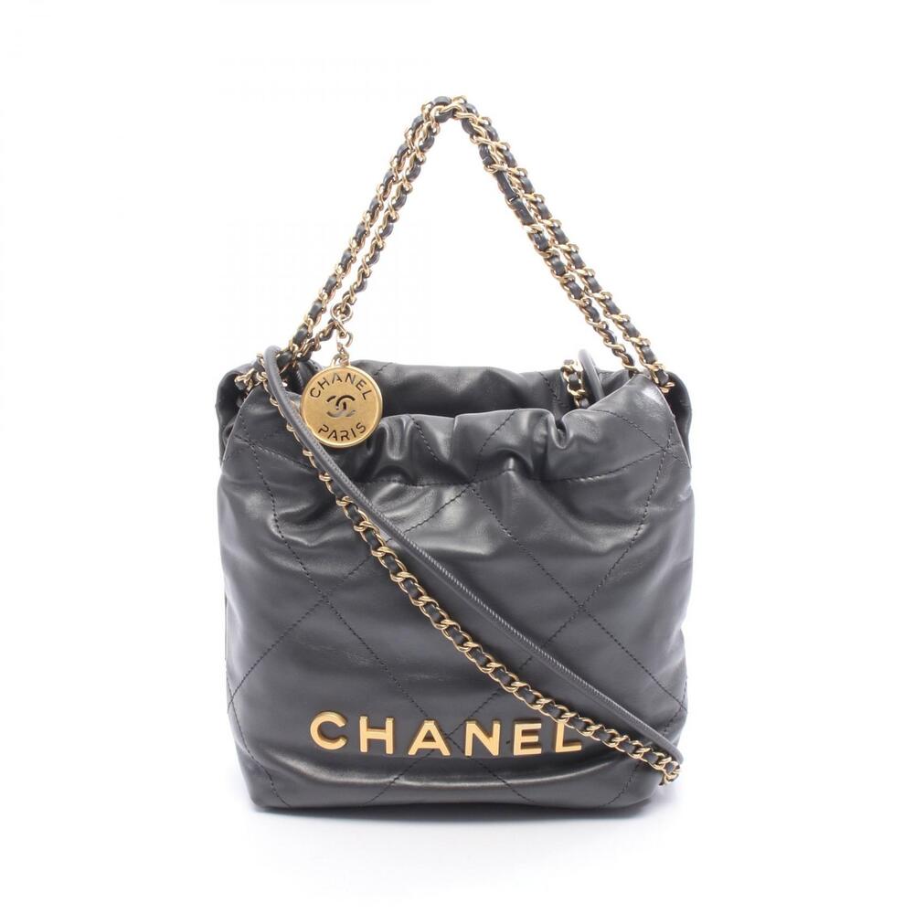 Chanel Shoulder Bag Lambskin Sheepskin Gray